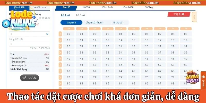 Thao tác đặt cược chơi khá đơn giản, dễ dàng
